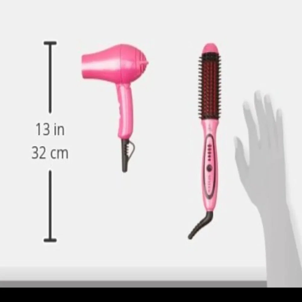 FHI Heat Limited Edition Pink Stylus Thermal Brush Mini Turbo Hair Dryer w glove